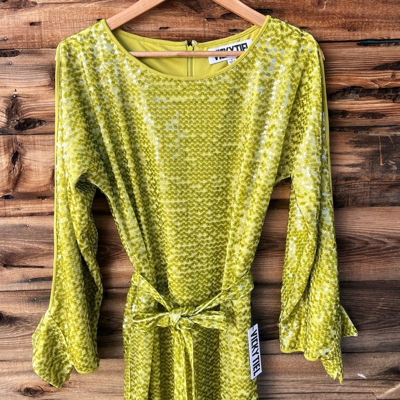 VICKY TIEL | NWT Lime Green Sequin Dress S - Picture 2 of 8